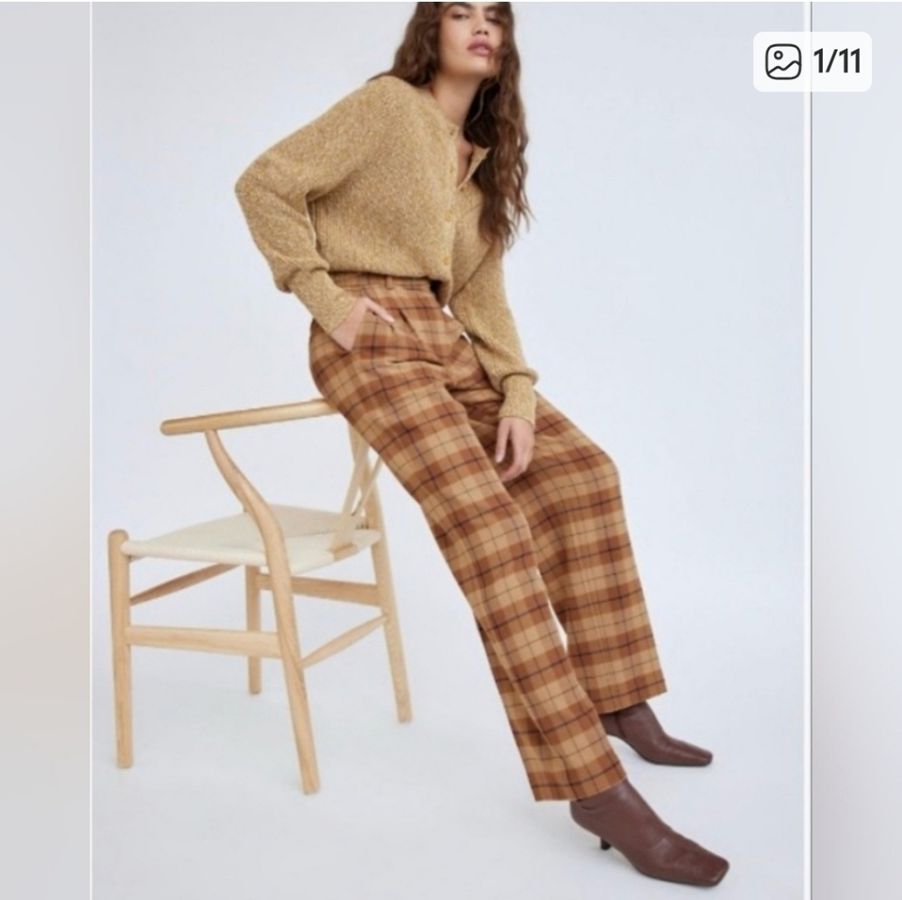 Wilfred Plaid Straight Leg Pants in Brown and Tan